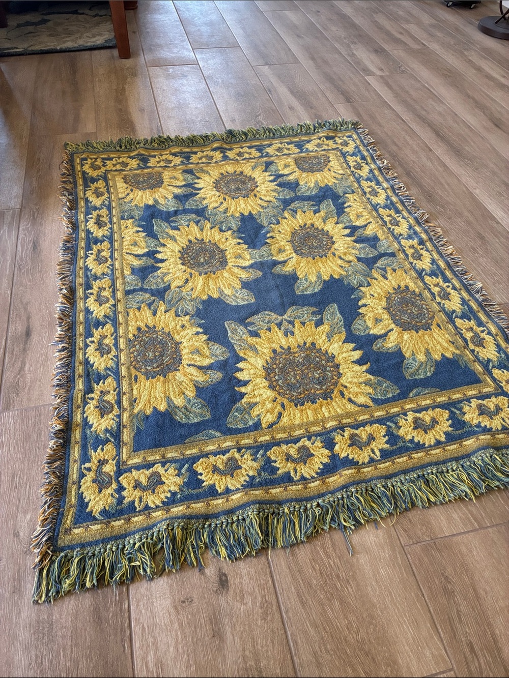 Sunflower Tapestry Throw Rug - Blue & Yellow 40in x 54in